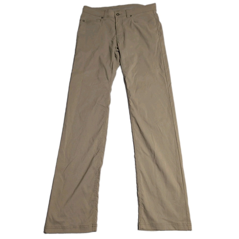 prAna Brion Pants Mens 32x36 Khaki Beige Slim Fit Stretch Hiking Travel